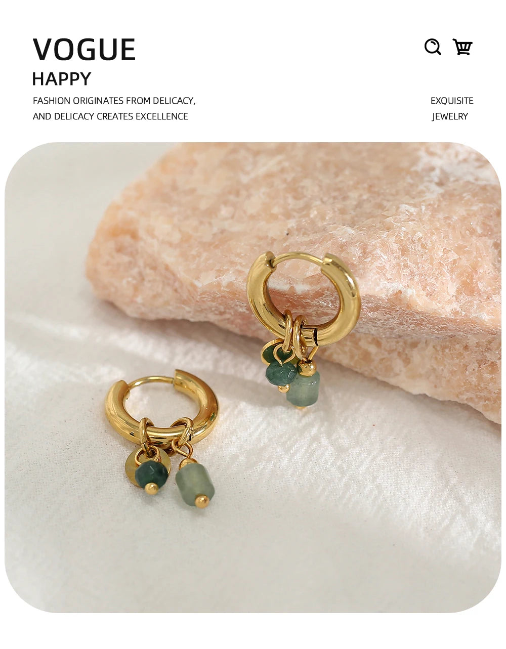 YACHAN 18 Karat vergoldete Edelstahl Creolen für Frauen Vintage grünen Naturstein Charms trend igen wasserdichten Schmuck