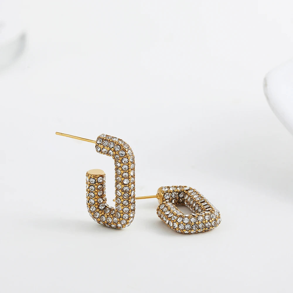 Mode CZ Zirkon Runde Huggie Creolen für Frauen Geometrische U Form Ohr Schnalle Hoops Vergoldet Edelstahl Schmuck