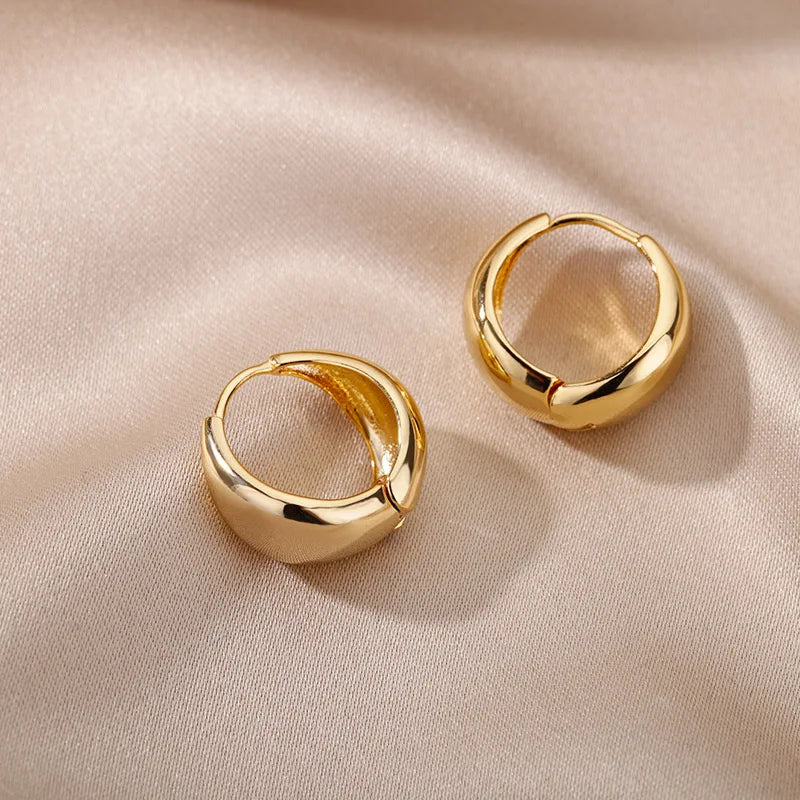 Klobige flache kleine Kreis-Creolen für Frauen, Charm, silberfarben, Edelstahl, geometrische Ohrringe, minimalistischer Schmuck