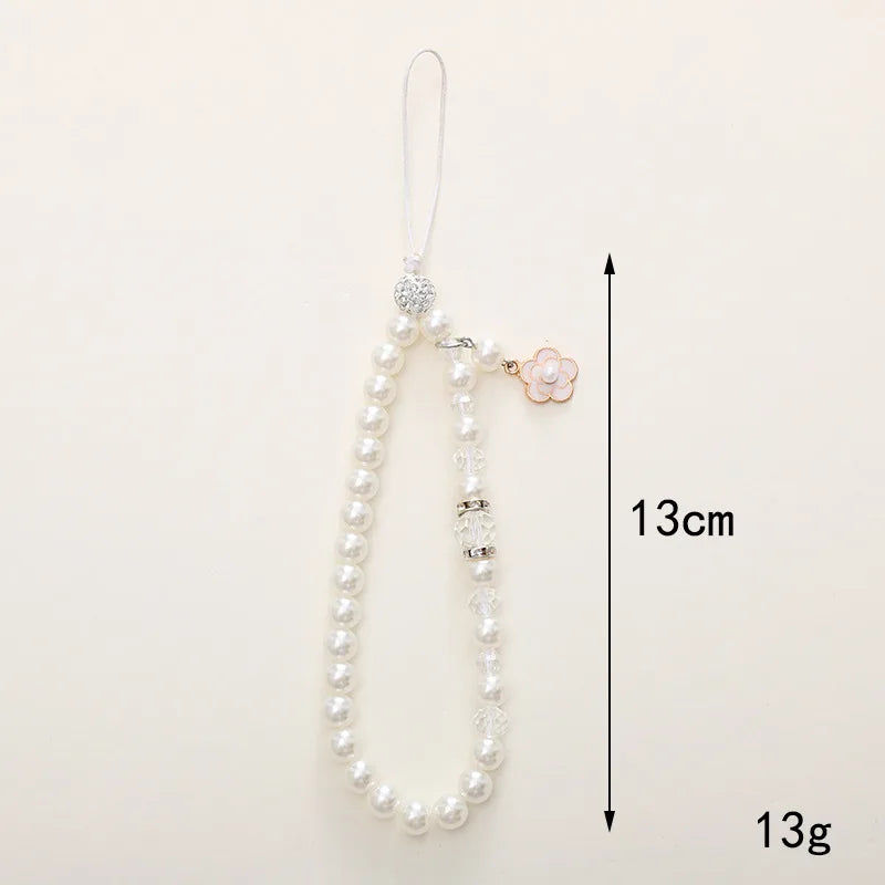 1PC Nette Shell Herz Bogen Imitation Perle Perlen Kette Anhänger Telefon Schlüsselbund Imitation Perle Tasche Schlüssel Kette