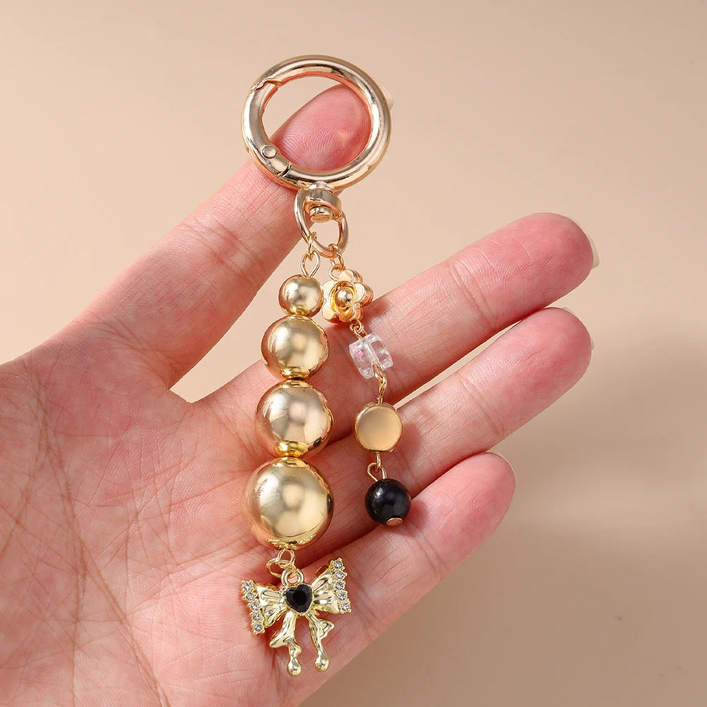 Süße Schleife Liebe Herz Schlüsselanhänger Kristall Perle Schlüsselanhänger Anhänger für Frauen Mädchen Handtasche Dekor DIY handgemachte Schlüsselanhänger Geschenke