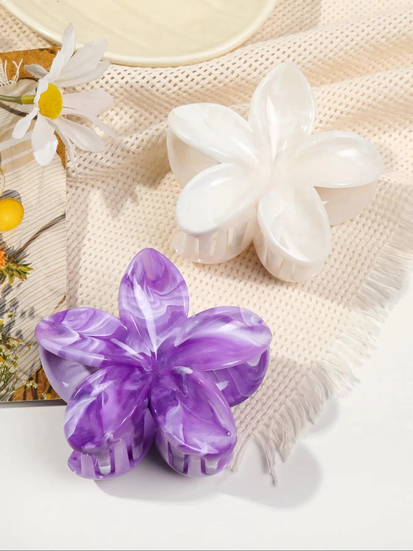 Hawaiianische Blumenkrallenklammern für Frauen, Blumen-Haarklammern mit Marmorader für dünnes Haar, süßer Strand-Haarschmuck