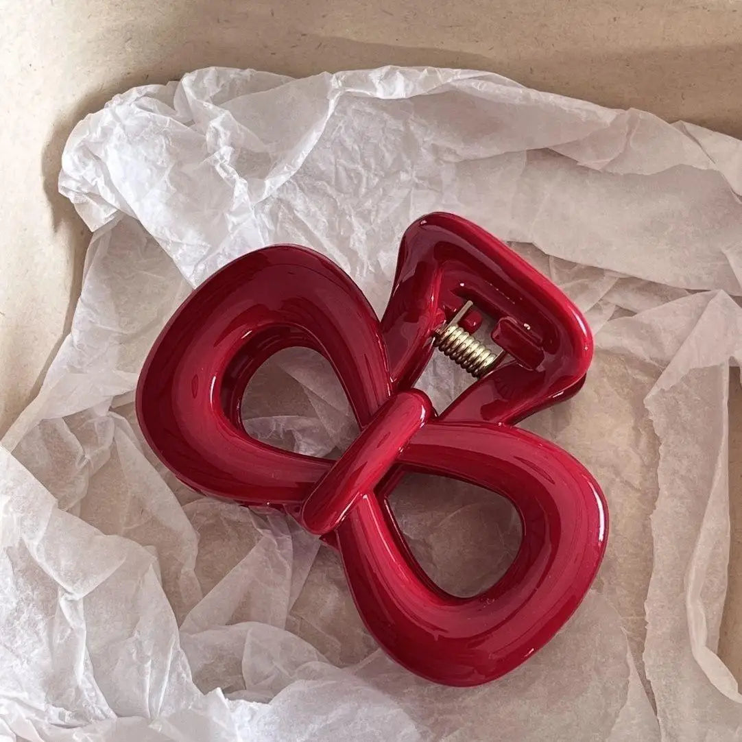 2-teiliges Vintage Haarclip-Set – Blau Polka Dots & Rote Schleife | Koreanische Haarspangen für Damen