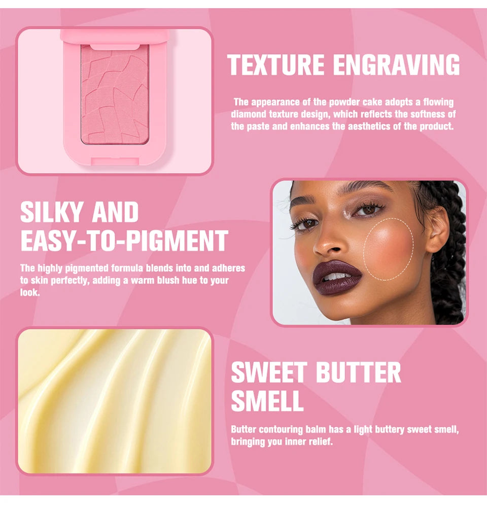 Professionelles Puder-Rouge – 12 Stunden Halt, Vegane Formel, Rosa & Creme