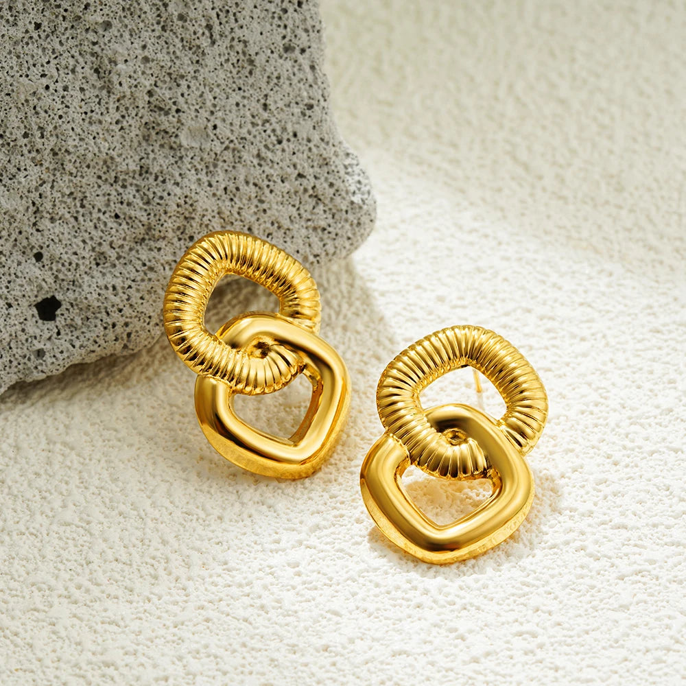Mode Glänzende Drei-Schicht Strukturierte Kreuzung Knoten Ohrringe für Frauen Gold Farbe Edelstahl Ohrring Vintage-Schmuck Geschenk