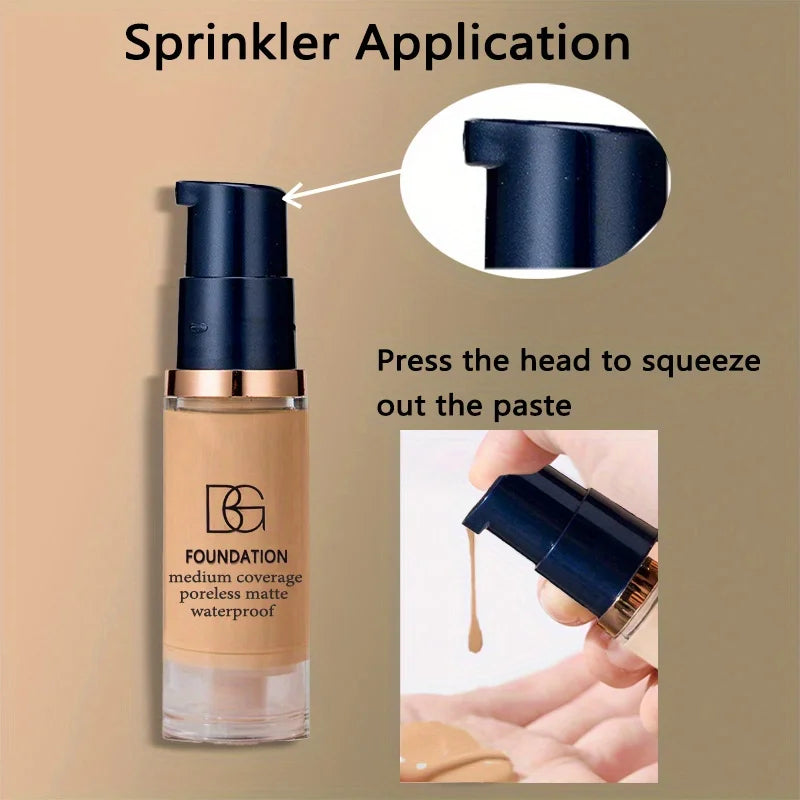 2 Stück wasserdichte flüssige Foundation mit vollständiger Abdeckung und schwarzer dreieckiger Puderquaste, langlebig, mattes Finish, dunkler Kreis und Blemish-Abdeckung
