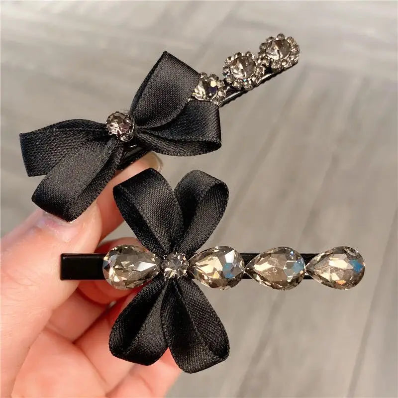 1/2 Stück Damen-Haarspangen, koreanische Schleife, Strass, süß, elegant, sanft, Haarnadel, Kopfbedeckung, Kawaii, hochwertiger Haarschmuck