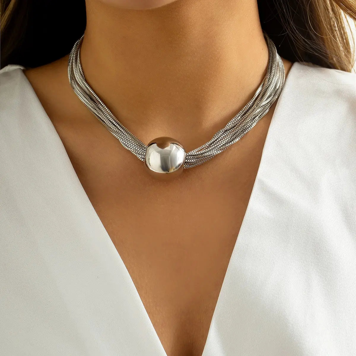 Übertriebene gedrehte klobige Kette Halskette für Frauen Punk Big Ball Anhänger Halsband Schlüsselbein Link Grunge Schmuck Steampunk Männer Neu
