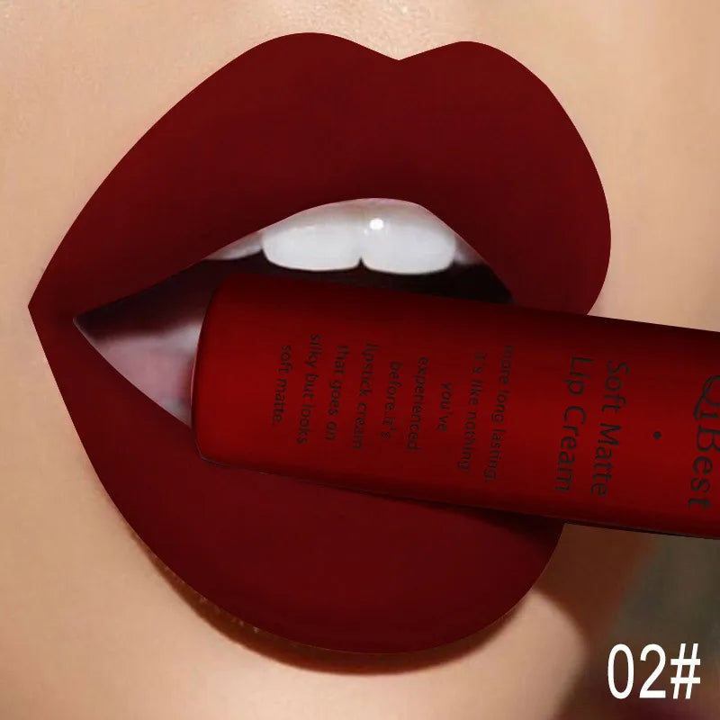 QIBEST Sexy Samt Matte Lip Gloss Flüssigen Lippenstift Lipgloss Schönheit Rot Nude Wasserdicht Langlebig Lip Stain Make-Up Für Frauen