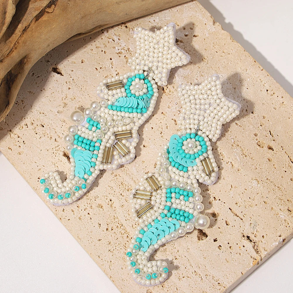 AENSOA Böhmische Seestern Hummer Muschel Samen Perlen Tropfen Ohrringe für Frauen Handgemachte Ozean Tier Ohrringe Sommer Strand Schmuck