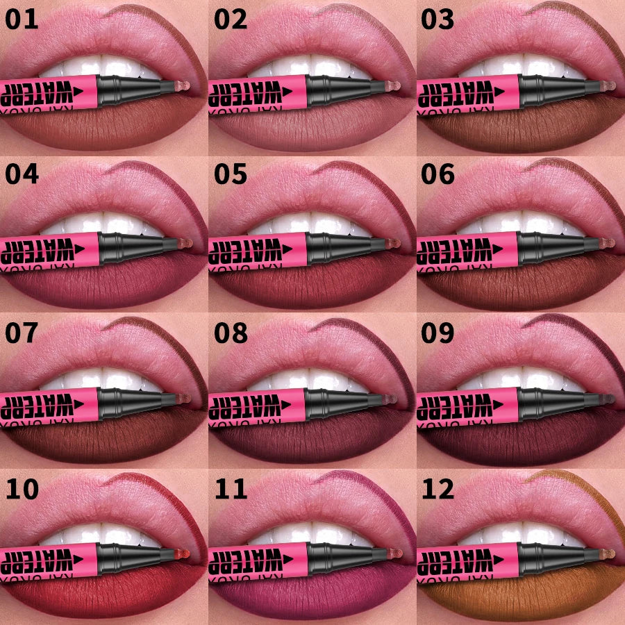 1PC Flüssigkeit Matte12-Farbe Lipliner Bleistift Wasserdicht Plumping Fleck Lippenstift Natürliche Lip Liner Umriss Lippen Kontur Make-Up