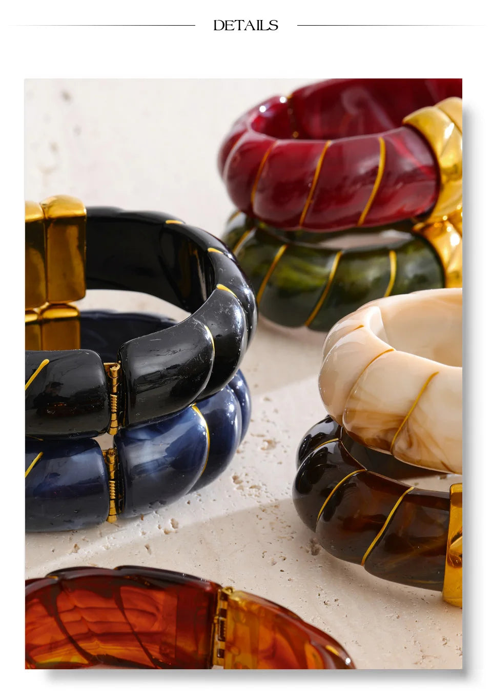 Yhpup Exklusives mehrfarbiges Acrylharz, breites Statement-Armband, Armreif, Edelstahl, Herbst-Winter-Pullover, Handgelenkschmuck