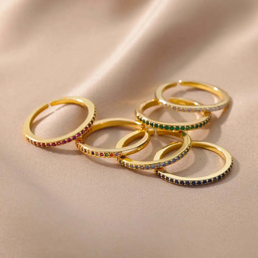 Mini Zirkon Grüne Ringe Für Frauen Edelstahl Gold Farbe Einstellbare Finger Ring Verlobung Hochzeit Weihnachten Schmuck Geschenk