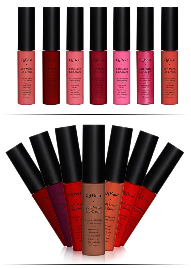 QIBEST Sexy Samt Matte Lip Gloss Flüssigen Lippenstift Lipgloss Schönheit Rot Nude Wasserdicht Langlebig Lip Stain Make-Up Für Frauen