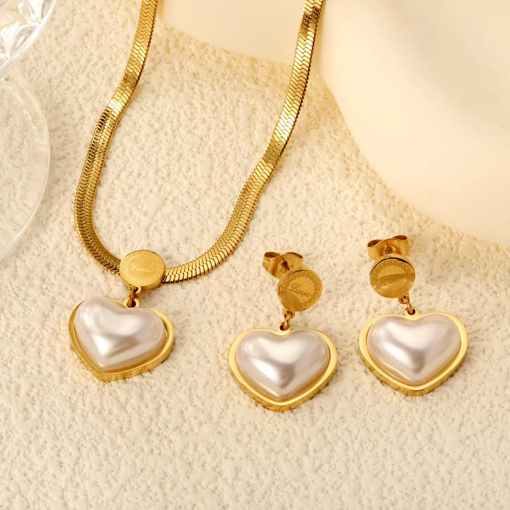 LUXUKISSKIDS Mode Kubische Liebe Herz Minimalistischen Schmuck Set Halskette Ohrringe Armbänder Edelstahl Frauen/Mädchen Zubehör