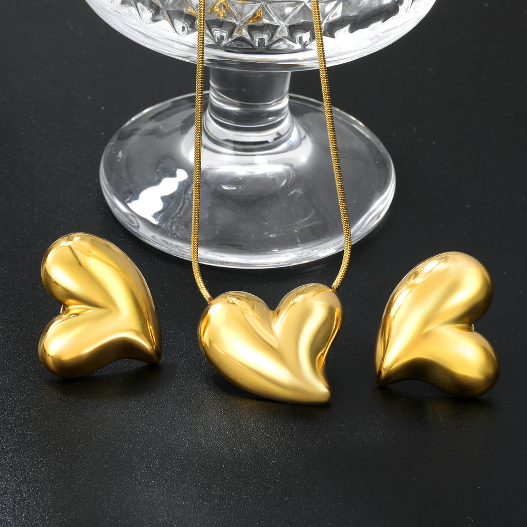 LUXUKISSKIDS Mode Kubische Liebe Herz Minimalistischen Schmuck Set Halskette Ohrringe Armbänder Edelstahl Frauen/Mädchen Zubehör