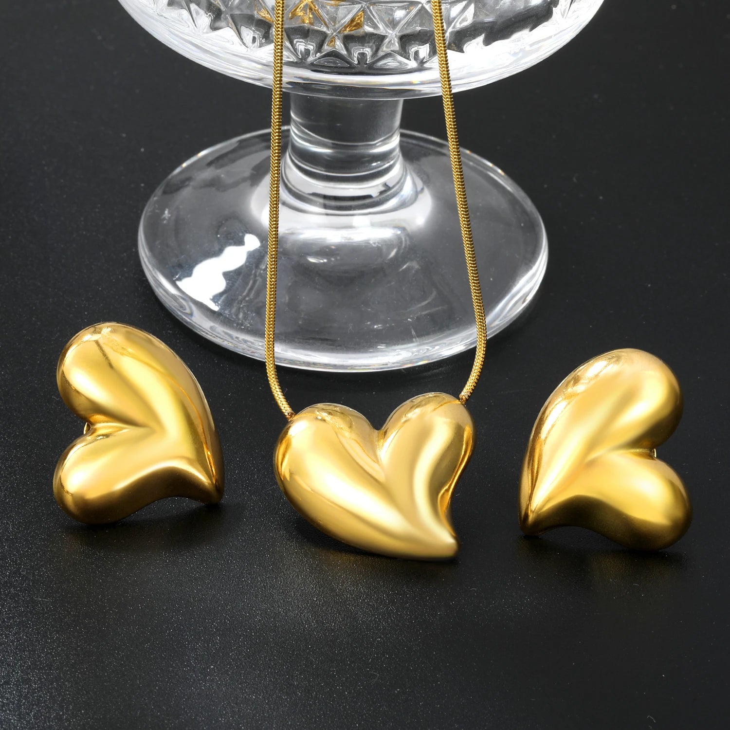 LUXUKISSKIDS Mode Kubische Liebe Herz Minimalistischen Schmuck Set Halskette Ohrringe Armbänder Edelstahl Frauen/Mädchen Zubehör