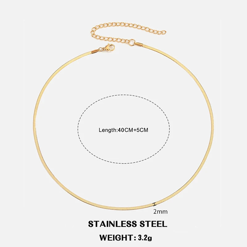 Heiße klassische Unisex flache Schlangenkette Halsband Halskette für Frauen Edelstahl Fischgrätenmuster Gold Silber Farbe Modeschmuck Geschenk