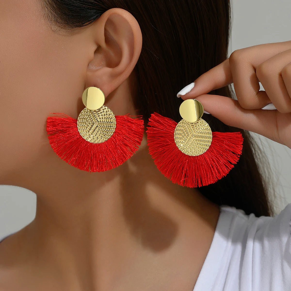 Mode Böhmischen Große Quaste Baumeln Weiße Fringe Weibliche Ohrringe Tropfen Ohrringe für Frauen Erklärung Hochzeit Schmuck