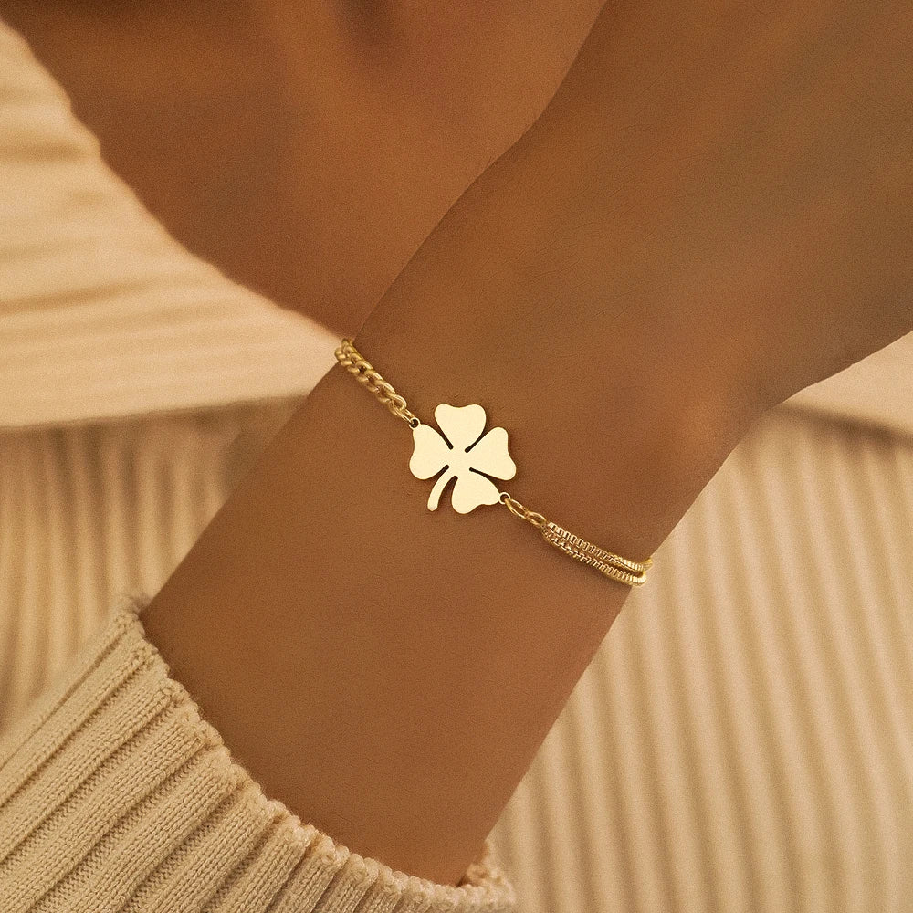 Edelstahl-Armbänder, klassischer Glücksklee-Anhänger, Hip-Hop-Armband für Damen, Schmuck, lichtecht, hochwertige Alltagskleidung