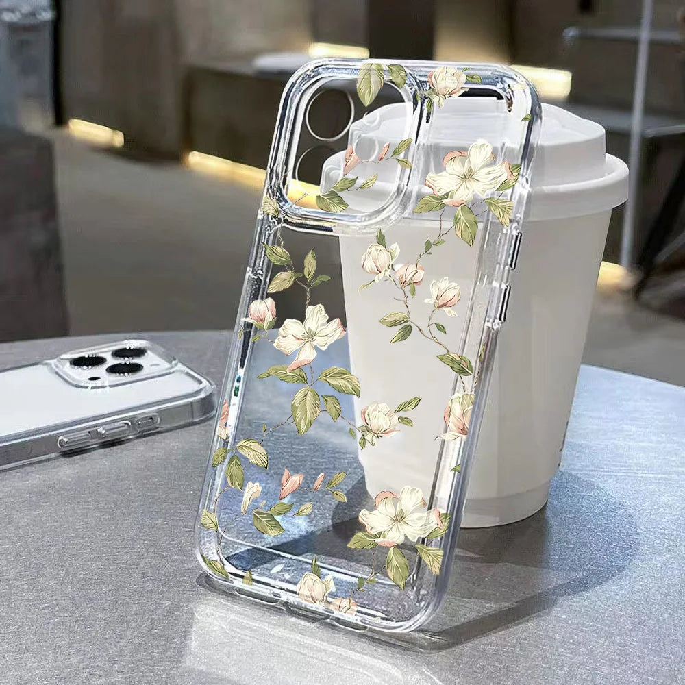 Blume Telefon Fall Für iPhone 16 Pro 13 15 11 12 14 17 Pro Max 16E XR 7 8 SE XS stoßfest Transparente Abdeckung Silikon Weiche Fundas