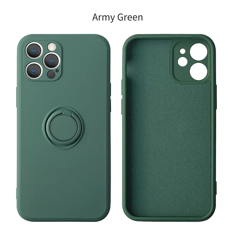 Flüssiges Silikon, magnetische Halterung, Ring-Telefonhüllen für iPhone 15 14 13 12 11 Pro Max Mini X XS XR 8 7 Plus, stoßfeste Rückseite