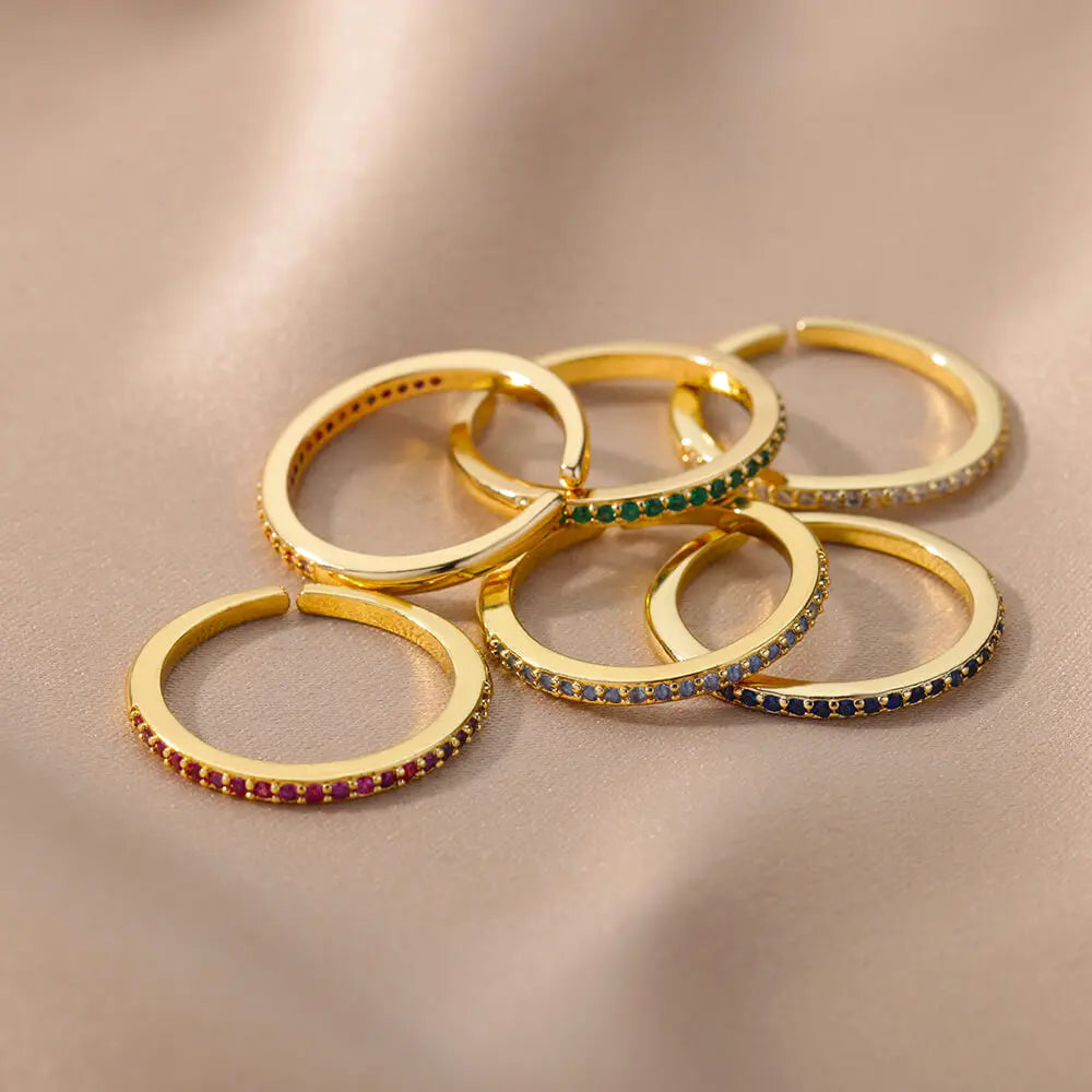 Mini Zirkon Grüne Ringe Für Frauen Edelstahl Gold Farbe Einstellbare Finger Ring Verlobung Hochzeit Weihnachten Schmuck Geschenk