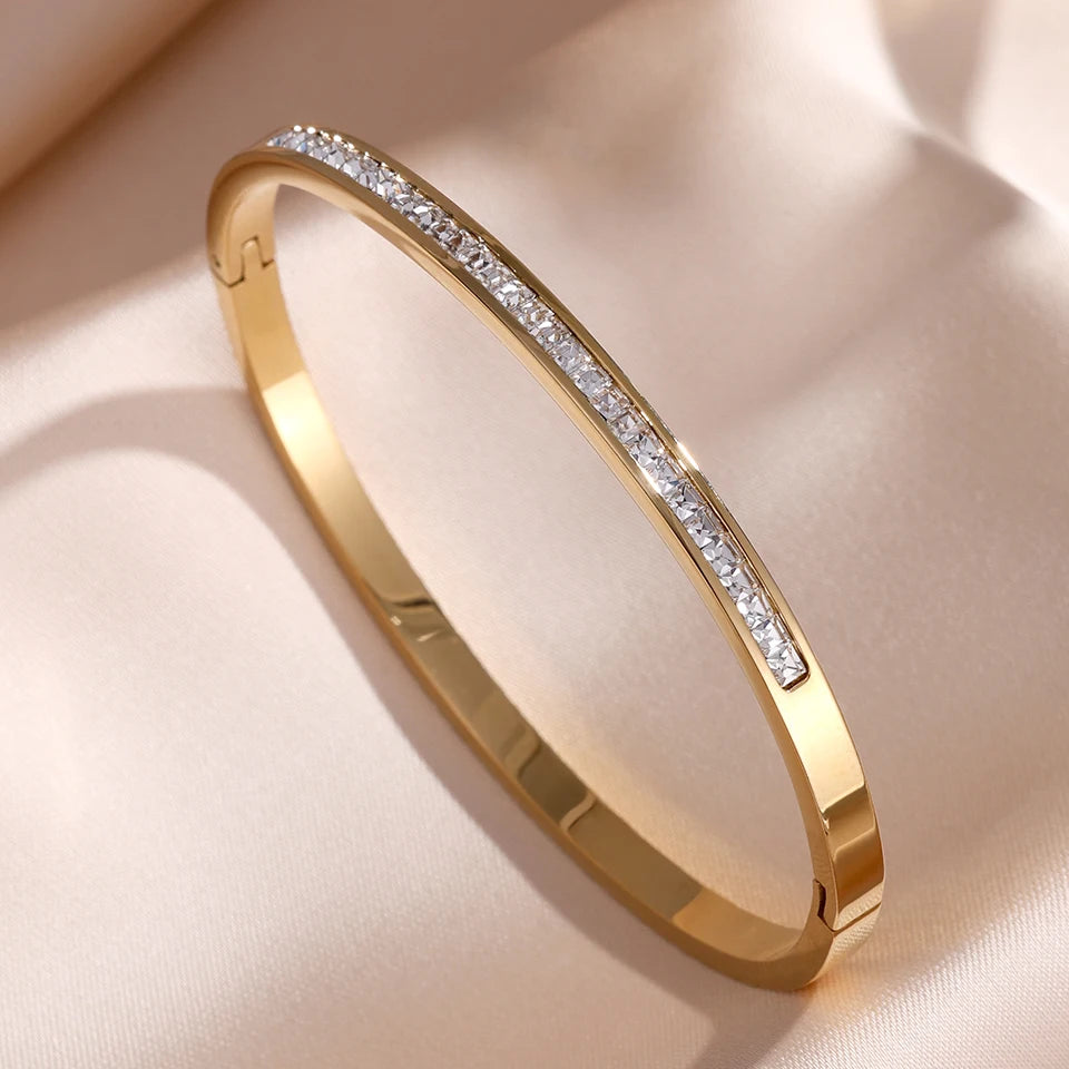 ZAKOL 5/1 Stück funkelndes Edelstahl-Armband-Set mit Zirkonia-Intarsien für Damen, stapelbare Armreifen, modisch, lichtecht, Schmuck, Geschenk