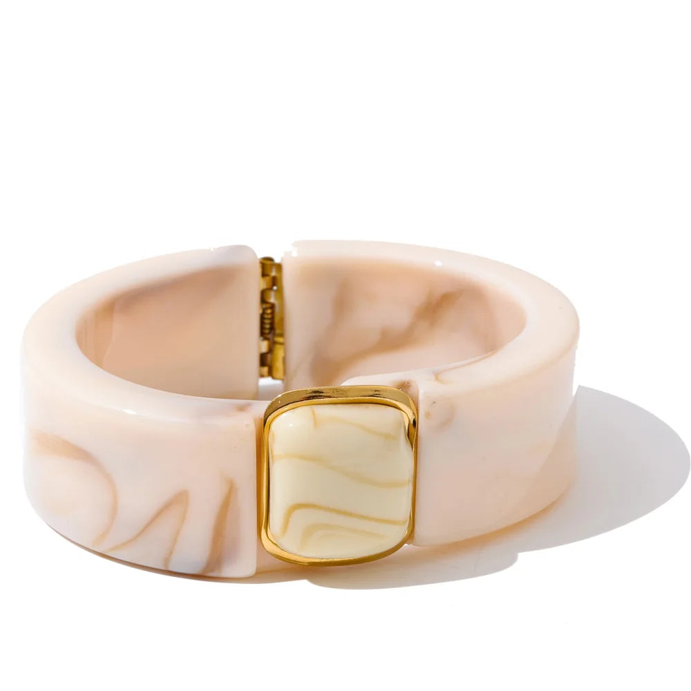 Yhpup 66 mm grün rosa braun lila Acryl dicker Armband Armreif für Frauen Edelstahl eingetroffen 2025, Handgelenkschmuck Geschenk