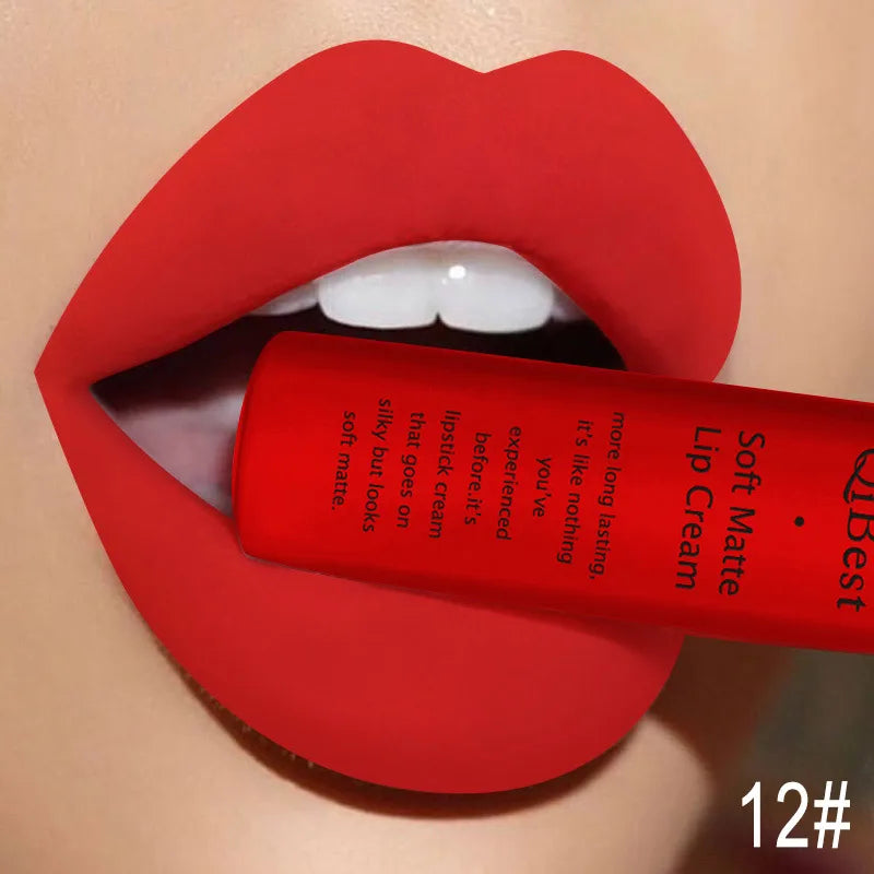 QIBEST Sexy Samt Matte Lip Gloss Flüssigen Lippenstift Lipgloss Schönheit Rot Nude Wasserdicht Langlebig Lip Stain Make-Up Für Frauen
