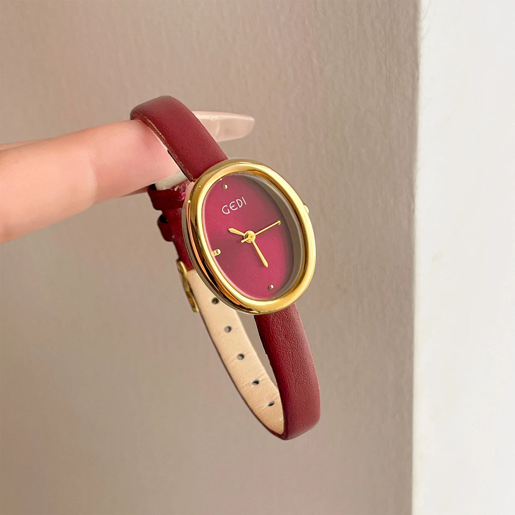 Elegante Luxus-Armbanduhren mit Lederarmband für Damen, wasserabweisender Quarzuhr mit kleinem ovalem Zifferblatt, perfektes Geschenk für Damen