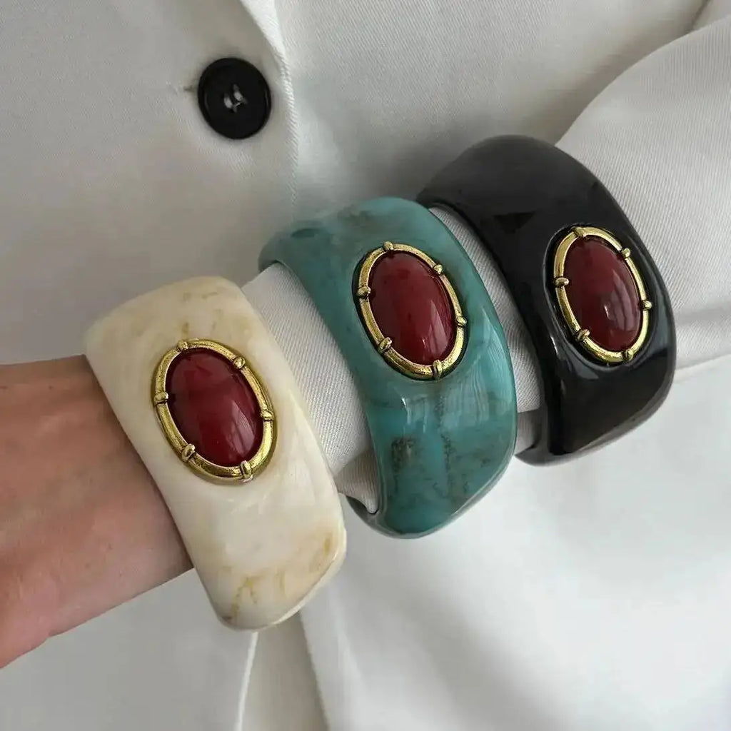 KunJoe Vintage Chunky Resin Acryl Armreif für Damen, Bohemian Geometrisch Unregelmäßiger Breiter Armreif, Schmuck Accessoire