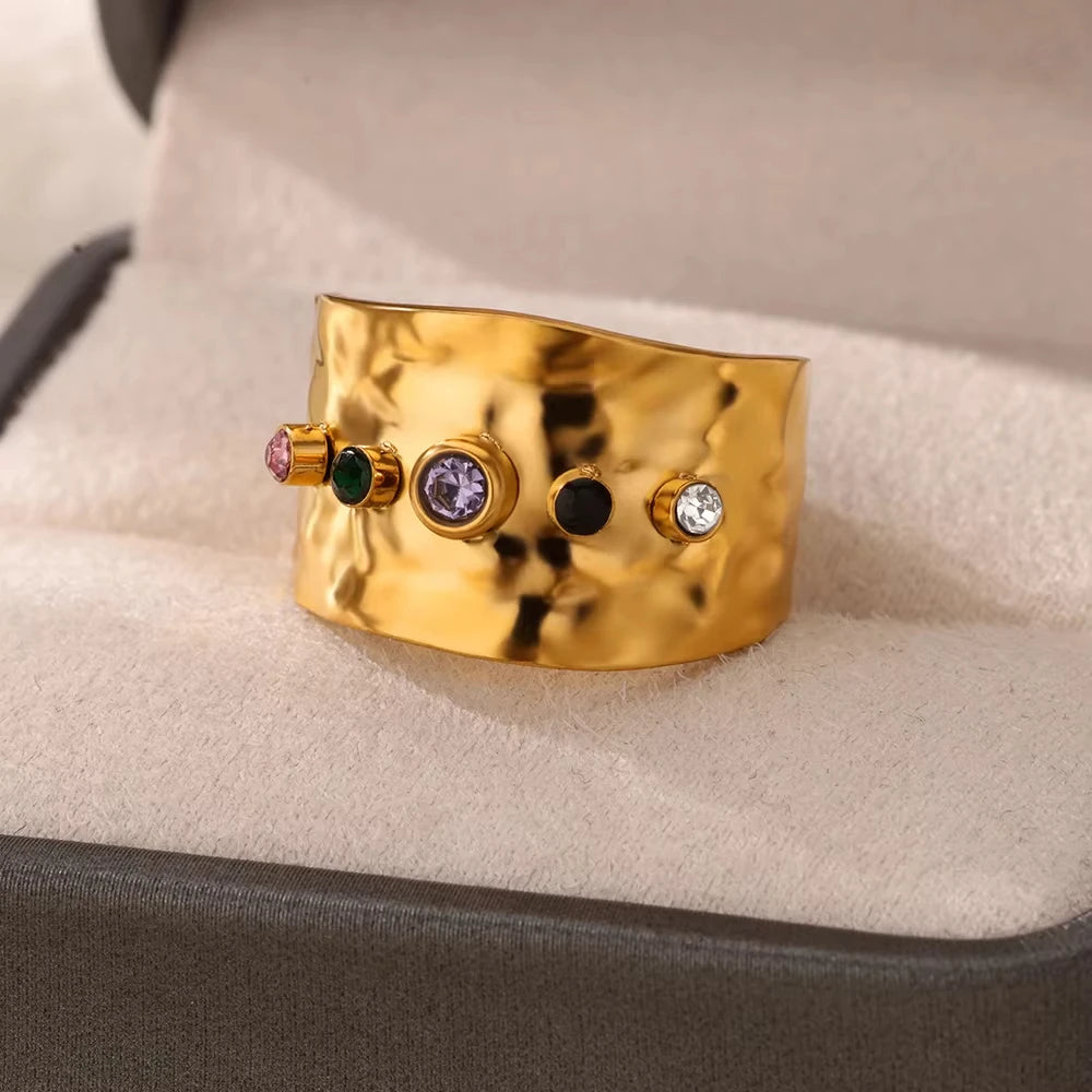 Bunte Zirkon Ringe Für Frauen Gold Farbe Edelstahl Farbige Zirkonia Ring Luxus Mode Hochzeit Schmuck Geschenk