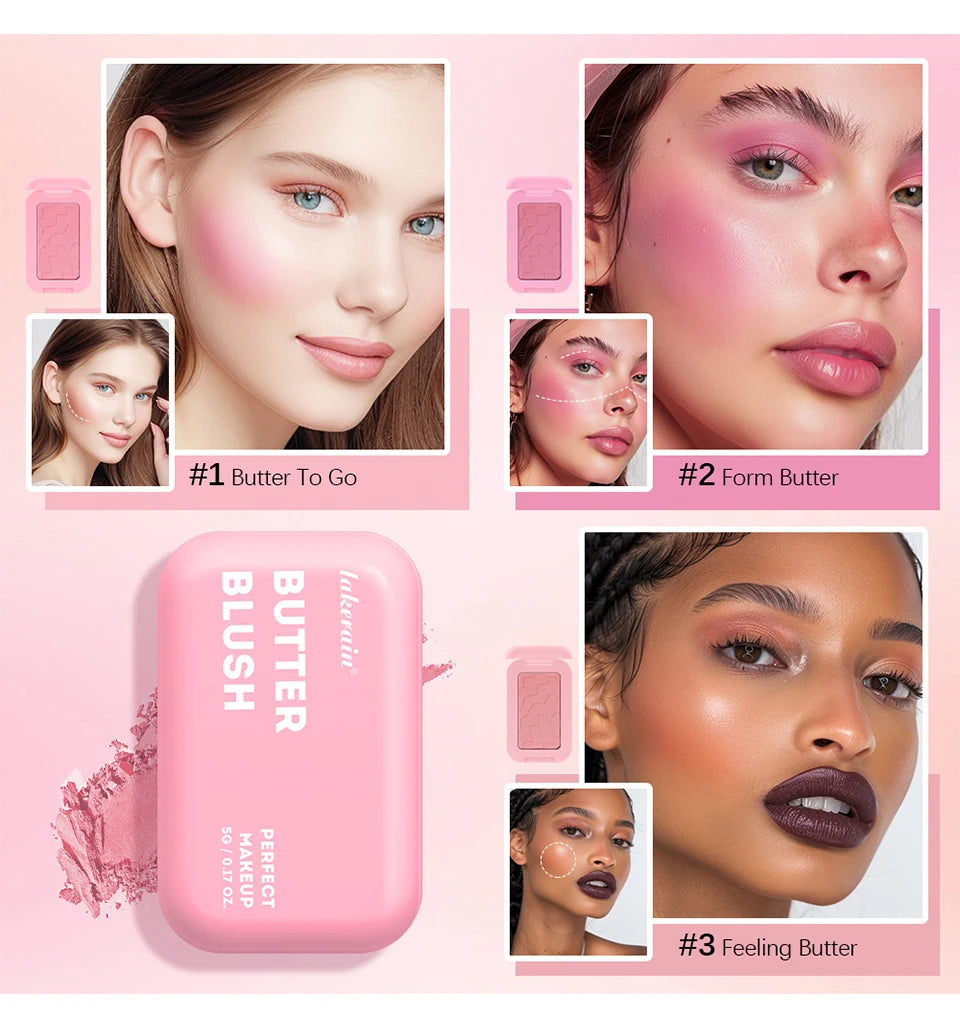 Professionelles Puder-Rouge – 12 Stunden Halt, Vegane Formel, Rosa & Creme
