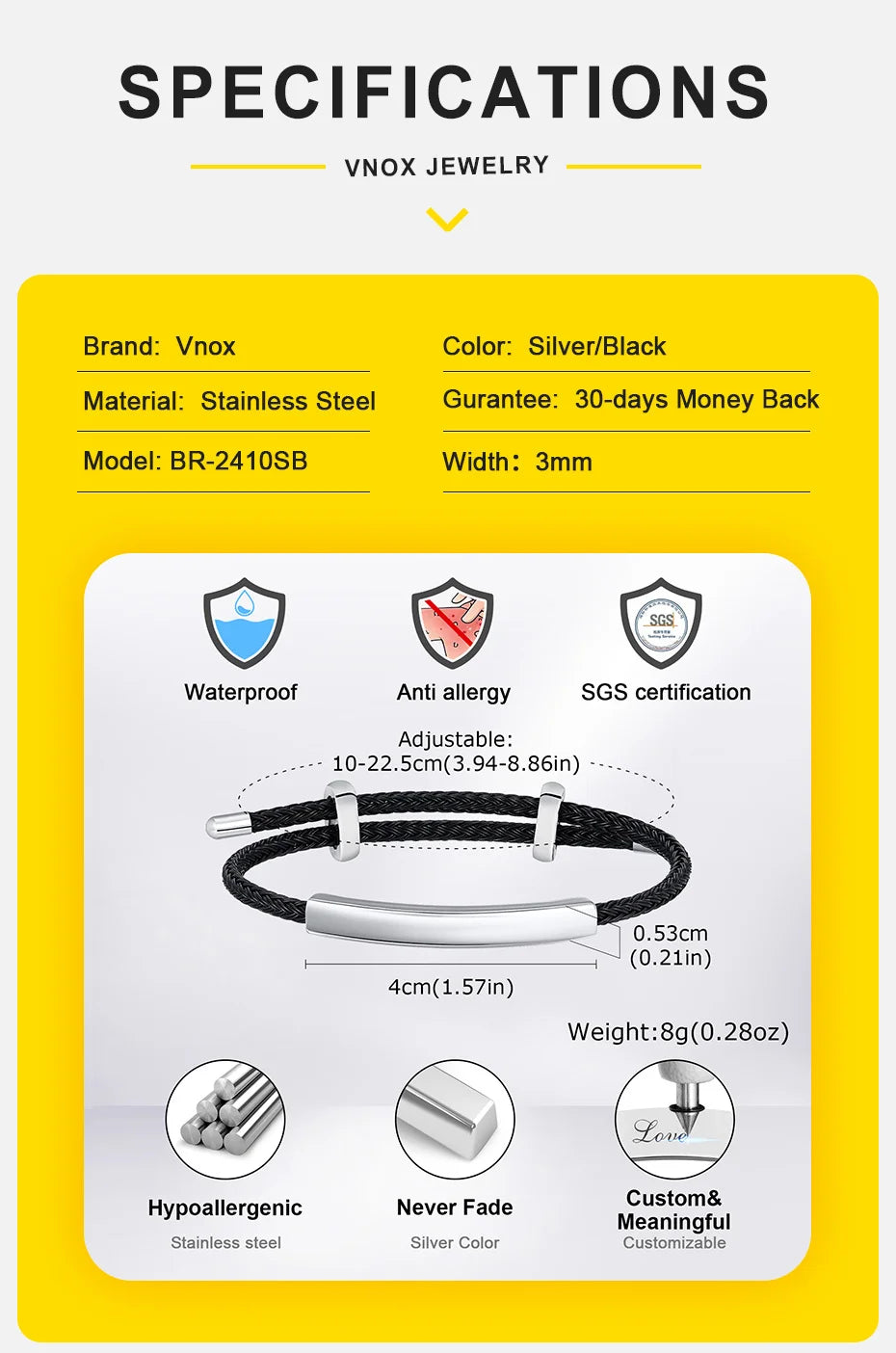 Edelstahl-Armband mit kostenloser Gravur – personalisierbarer Namensarmreif