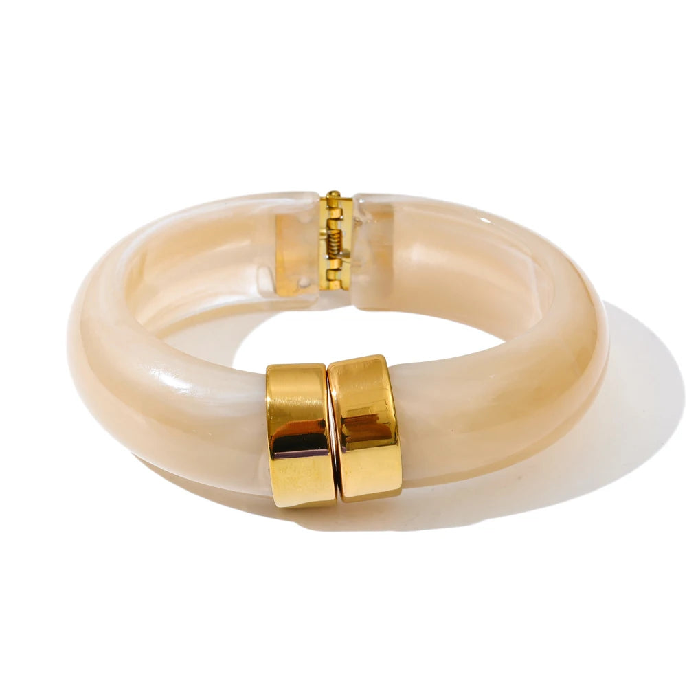 Yhpup 66 mm grün rosa braun lila Acryl dicker Armband Armreif für Frauen Edelstahl eingetroffen 2025, Handgelenkschmuck Geschenk