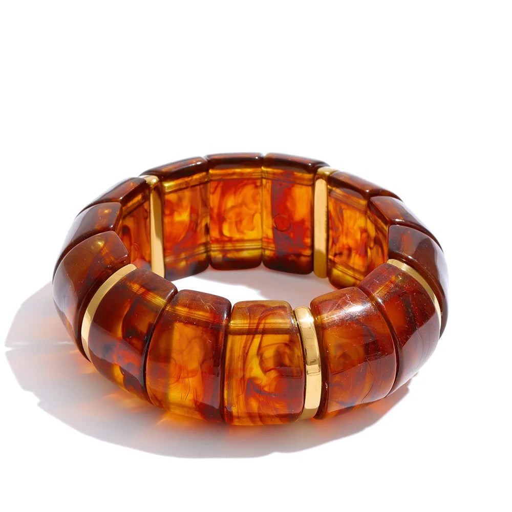 Yhpup elastisches Harz, Acryl, breites Armband, wasserdicht, trendig, Edelstahl, Handgelenk, heißer Verkauf, Statement-Schmuck, 2025, Geschenk