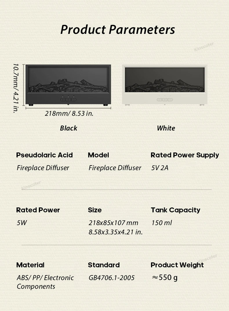 KINSCOTER Kamin-Aroma-Diffusor mit Flammen-Effekt – LED-Ambiente, Fernbedienung & Entspannung für Zuhause