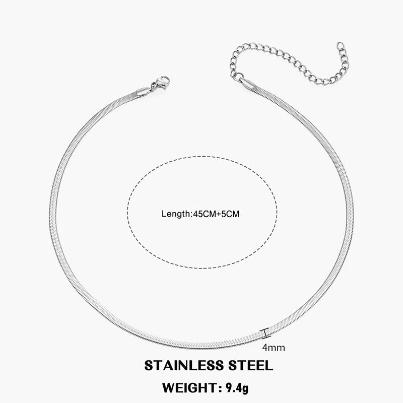Heiße klassische Unisex flache Schlangenkette Halsband Halskette für Frauen Edelstahl Fischgrätenmuster Gold Silber Farbe Modeschmuck Geschenk