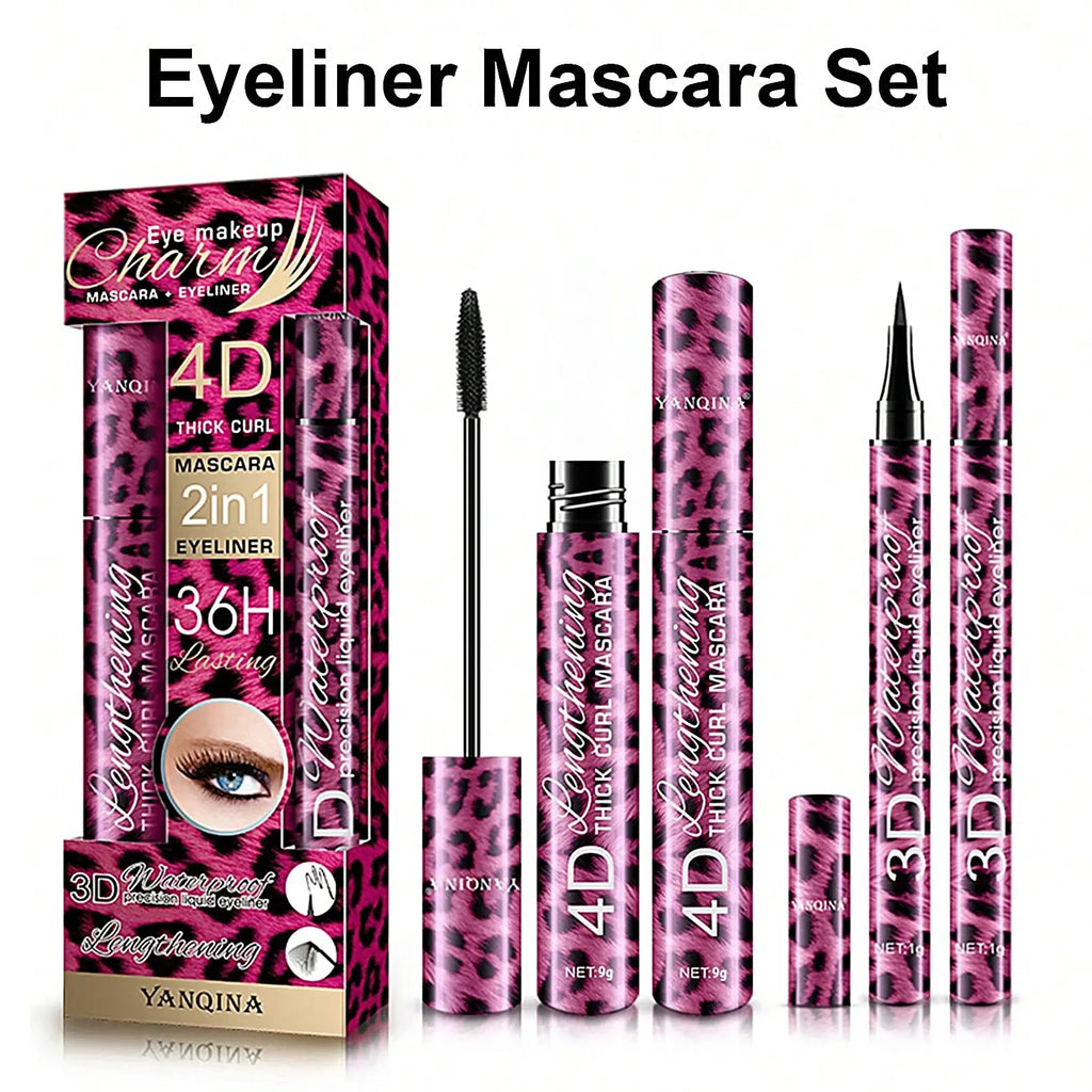 Yanqina flüssiger Eyeliner Bleistift 4d wasserdichte Mascara Set Kosmetik Eyeliner dicke Curling Mascara Augenbrauen Bleistift Augen Make-up