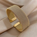 Vintage-Webart, goldene Manschettenarmbänder für Frauen, elegant, trendig, Edelstahl, klobiges Armband, Armreif, wasserdicht, Schmuck, Geschenke