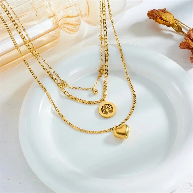 3PCS Set Herz Baum Anhänger Halskette Armband Ohrring Set Vergoldung Großes Herz Anhänger Glück Baum Kristall Schmuck Set