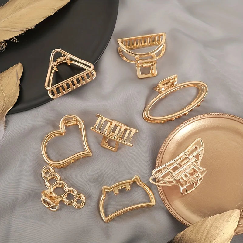 Mode Einfache Non Slip Mini Hohl Herz Metall Haar Klaue Clips Gold Geometrische Pony Barrettes Haar Kiefer Für Frauen Mädchen Täglich