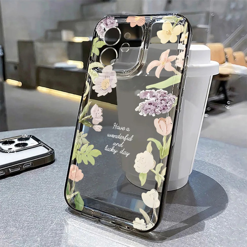 Blume Telefon Fall Für iPhone 16 Pro 13 15 11 12 14 17 Pro Max 16E XR 7 8 SE XS stoßfest Transparente Abdeckung Silikon Weiche Fundas