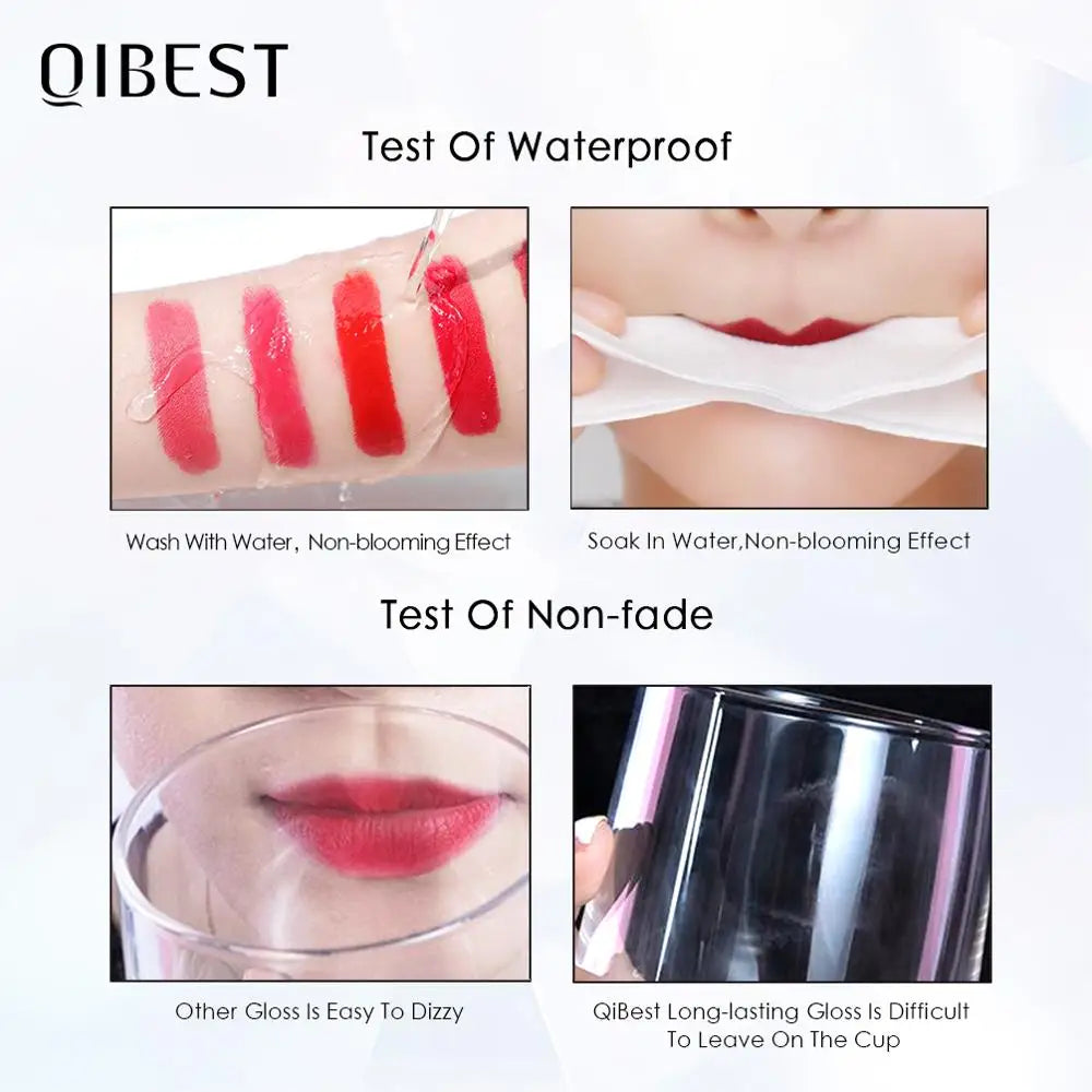 QIBEST Sexy Samt Matte Lip Gloss Flüssigen Lippenstift Lipgloss Schönheit Rot Nude Wasserdicht Langlebig Lip Stain Make-Up Für Frauen