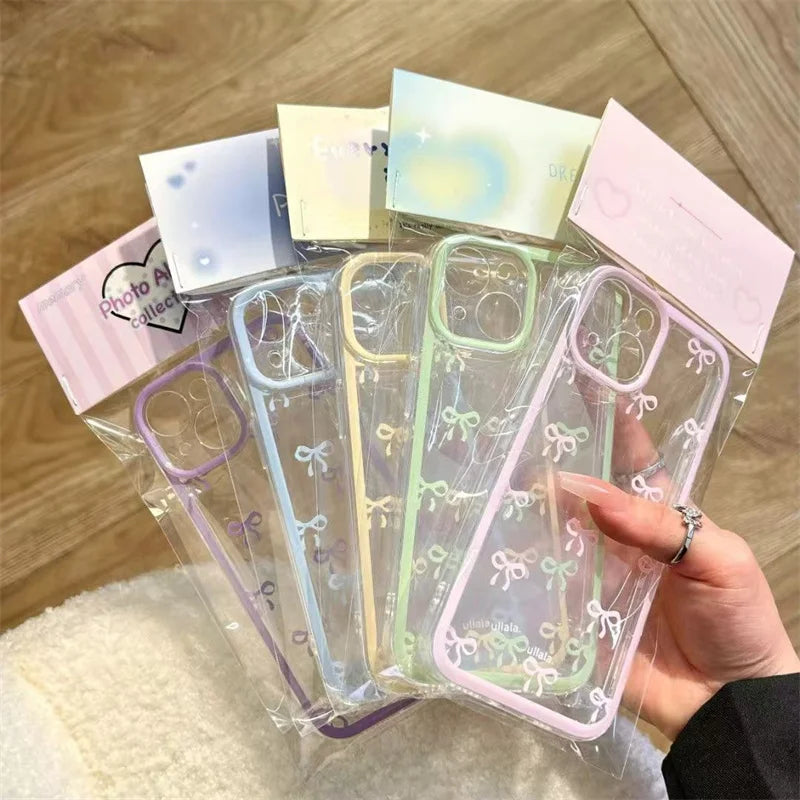 Candy Color Bowknot Design Soft Phone Case für iPhone 17 Air 16 15 14 13 12 11 Pro Max 16 Plus 16E stoßfeste Soft Clear Cover