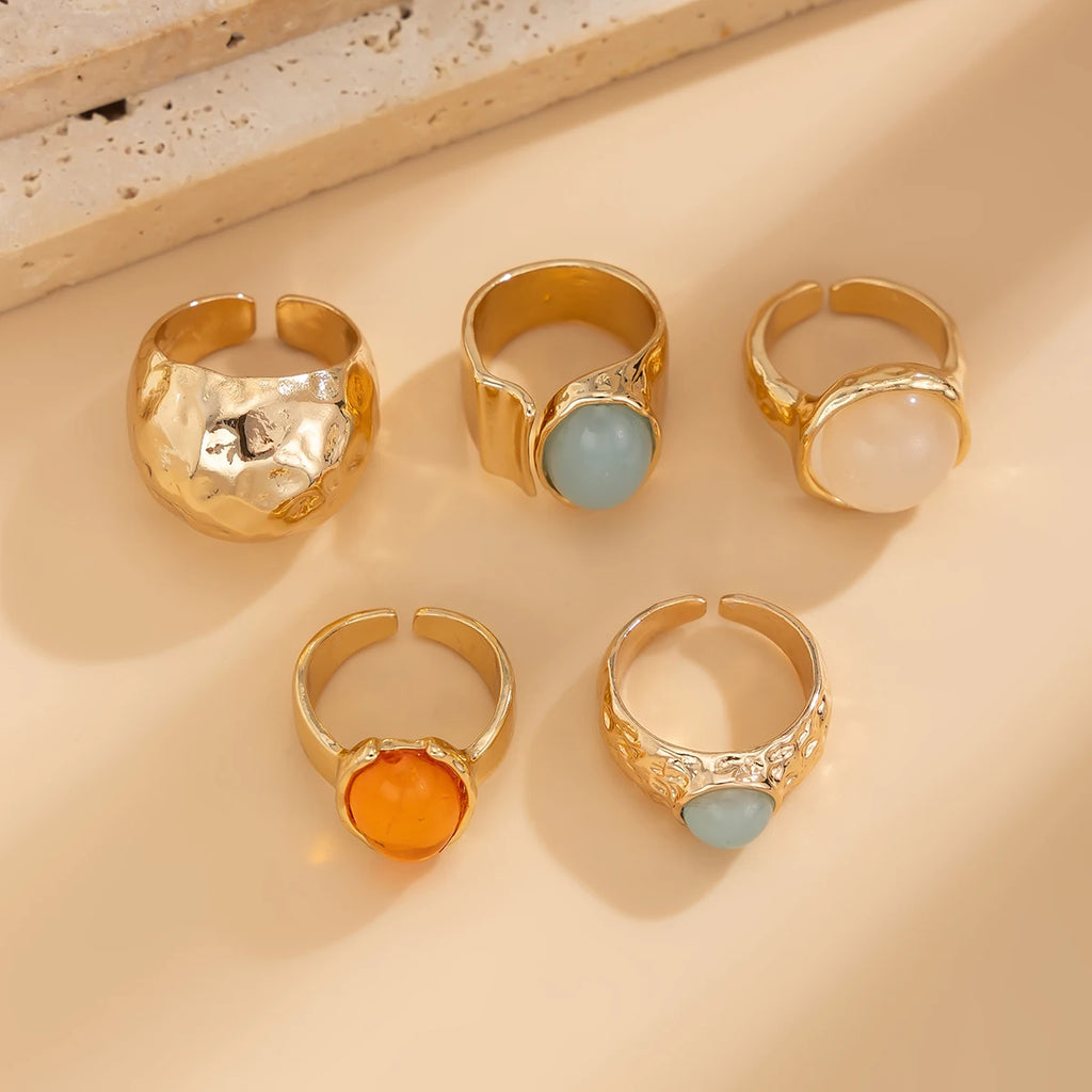 Ingemark 5 Teile/satz Retro Gold Farbe Unregelmäßigen Metall Ring für Frauen Böhmischen Offenen Einstellbar Breiten Ring Ästhetischen Y2K Schmuck Geschenk
