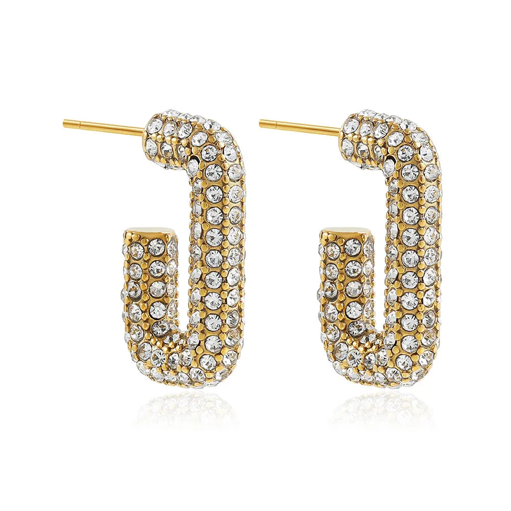 Mode CZ Zirkon Runde Huggie Creolen für Frauen Geometrische U Form Ohr Schnalle Hoops Vergoldet Edelstahl Schmuck