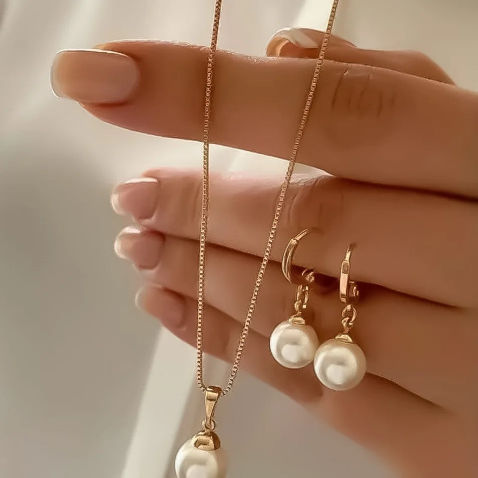 Mode Perlen Schmuck Set Für Frauen Baumeln Ohrringe Anhänger Halskette Einfache Zierliche Täglichen Tragen Outfit Party Zubehör
