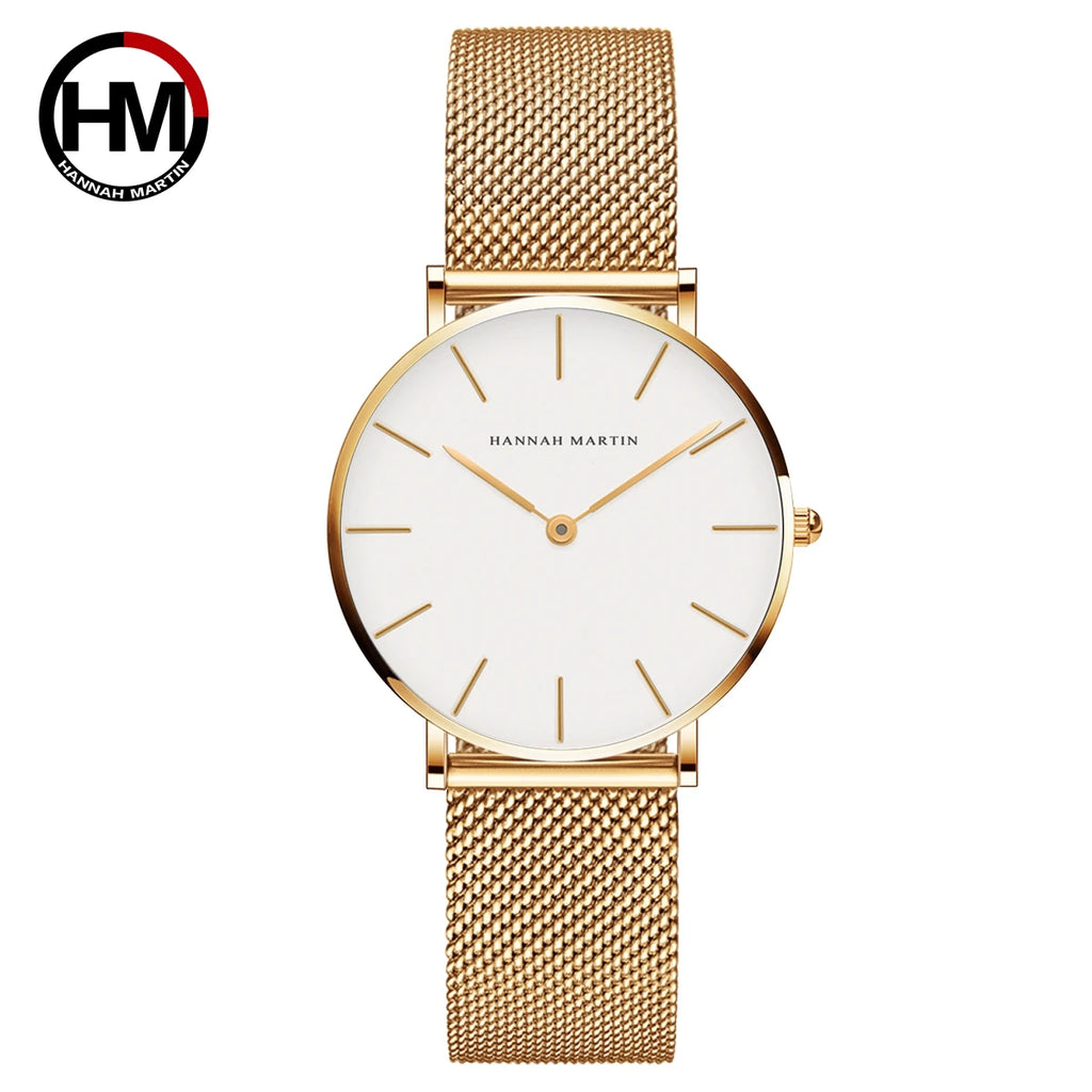 Hannah Martin Top Marke Luxus Uhren Frauen Edelstahl Mesh Gürtel Uhr Japan Quarzwerk Uhr Damen Armbanduhr